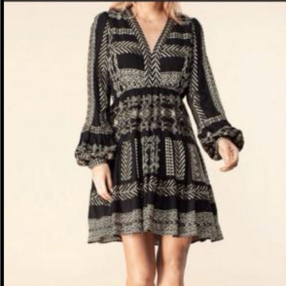 Hale Bob Lucia Dress Black Gold Embroidered Xl